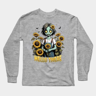 Hello There - Cute Zombie in Sunflowers Long Sleeve T-Shirt